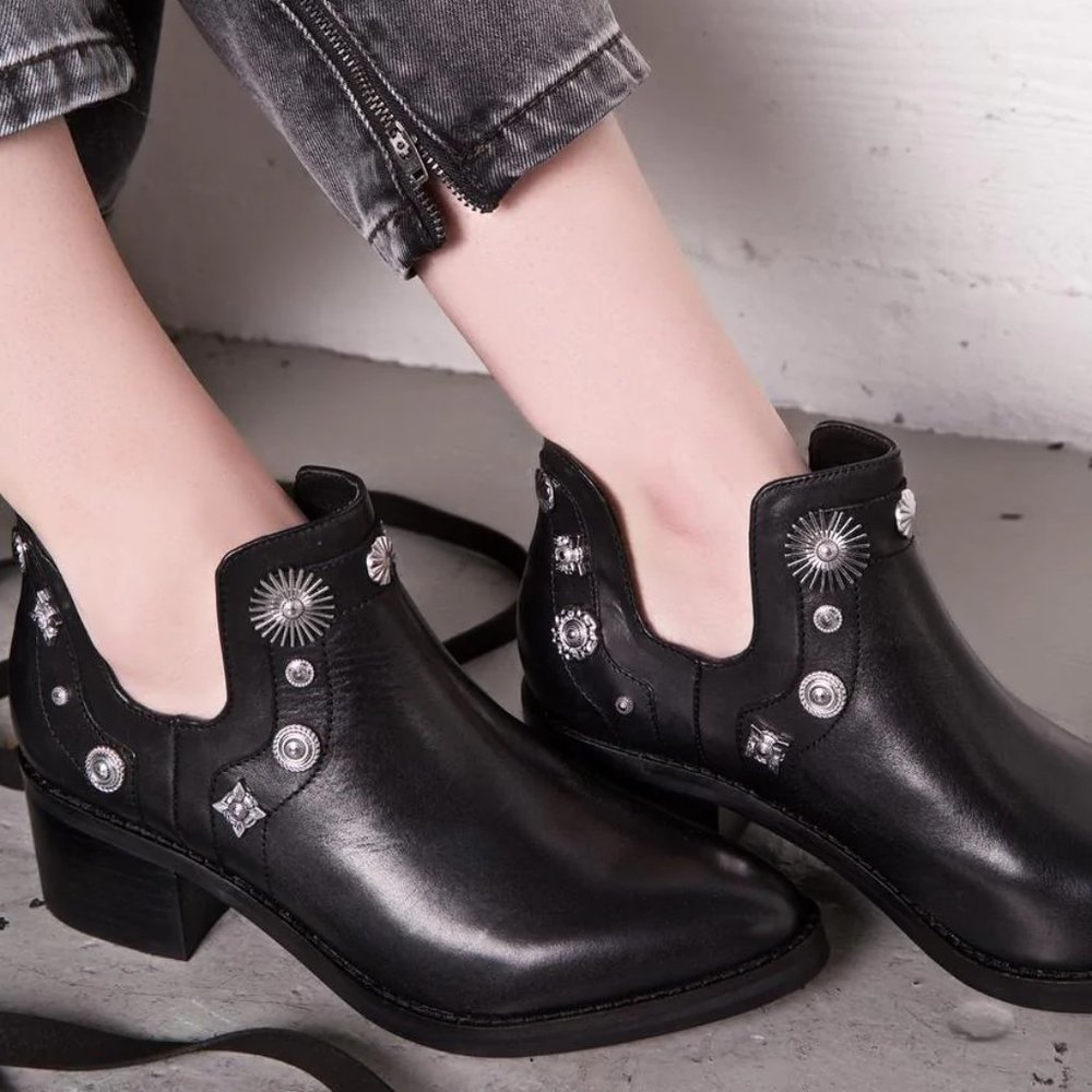 Miista New Boots Black Stud Embellished Booties Leather Women's 9.5 Chic!